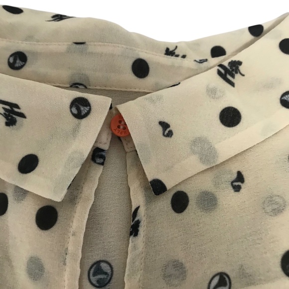 Women's Semi Sheer Polka Dot Blouse With Mock Turtleneck Light Cream/Beige Small - Picture 11 of 12